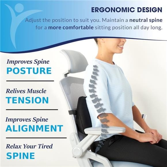 Support Pillow for Office Chair - Lower Back Support Posture Corrector - Cushion - Picture 3 of 6
